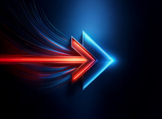 A vibrant, dynamic arrow, rendered in glowing red and blue, streaks across a dark background, suggesting rapid movement and progress.  The design incorporates motion blur and light trails.