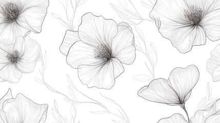 Fototapeta premium Beautiful line art floral pattern for fabric design.