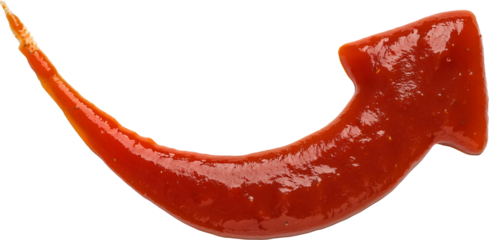 glossy red chili sauce splash forming curved arrow shape on isolated background
