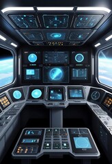 Obraz premium Futuristic Spaceship Cockpit Control Panel Over Earth