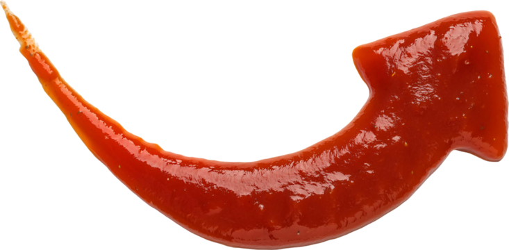 glossy red chili sauce splash forming curved arrow shape on isolated background
