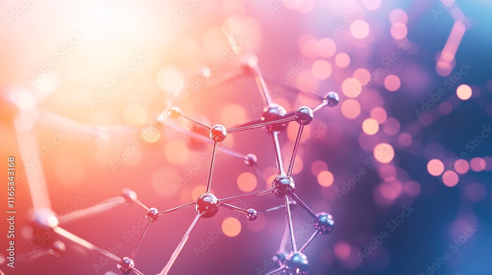 Aufkleber Abstract molecule structure forming a geometric shape with bokeh lights