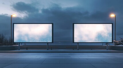 Fototapeta premium Billboard duos on city sidewalk