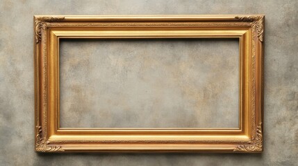 Artistic golden frame displaying blank canvas for creative inspiration studio photo