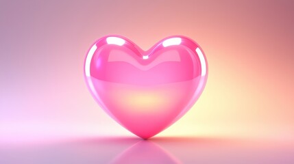 Glowing pink heart with a reflective surface on a soft pastel gradient background.