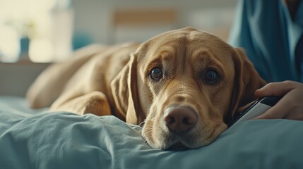 Caring for a sad dog home emotional pet photography indoor close-up pet comfort concepts