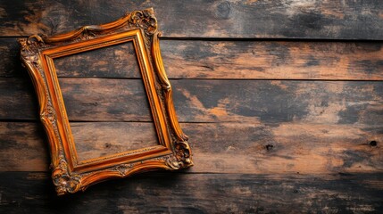 Artistic display of antique frame on rustic wooden background home decor vintage style