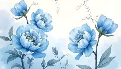 A 3D Detailed Hand-Painted Watercolor Composition,  An Abstract Watercolor Painting, A Seamless Repeating Pattern Of Hand-Painted Blue Artwork