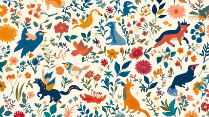 Whimsical Animal And Floral Pattern Design