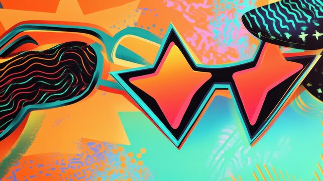 Dynamic glasses and fun hats glowing on smooth blurred textures