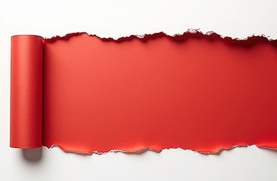 Red Paper Tear Abstract: A vibrant red paper tear creates a dramatic and eye-catching abstract background, with a rolled edge revealing a hint of the underlying white.
