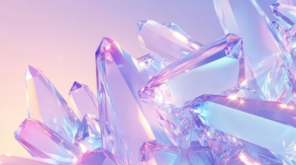 Playful crystals glow softly in a dreamy lavender-to-blue gradient