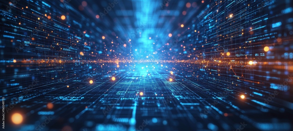 Aufkleber Digital virtual cyberspace portal tunnel. Virtual data wireless transfer. Generative AI technology.	
