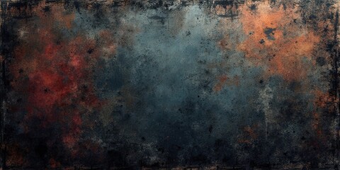 Obraz premium Rusty Metal Texture: Grunge background, distressed, rusty metal, industrial, vintage, aged, weathered, textured, abstract, dark, grunge, metallic, brown, red, blue, black, backdrop, overlay, design.