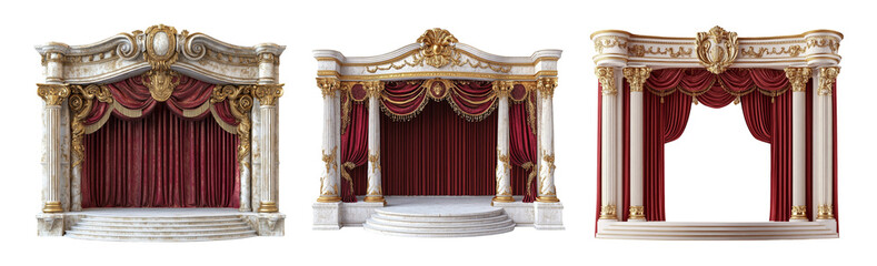 Elegant Theatre Stage Collection with Red Drapes on Transparent Background