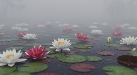 Waterlily, Nuphar floating on water, water plants, lotus flower in a lake