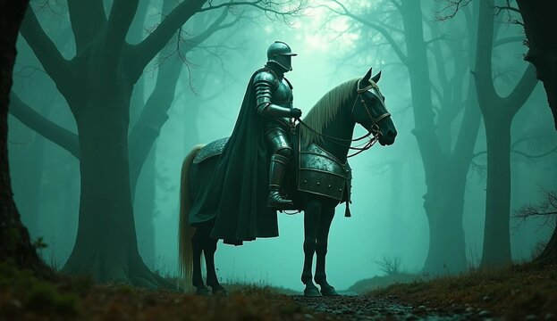  A noble horse is dressed in medieval knight armo