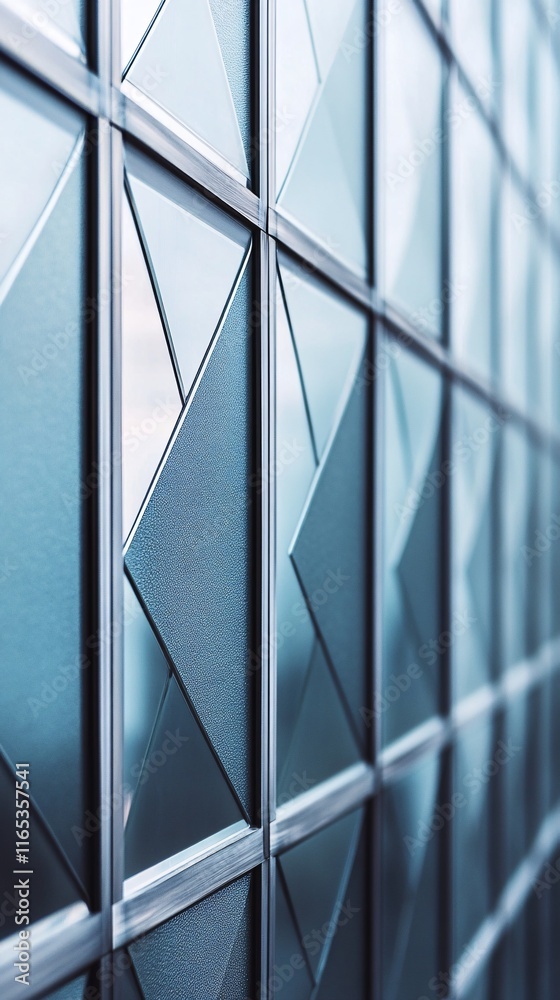 Poster modern glass facade with triangular geometric pattern reflecting sky