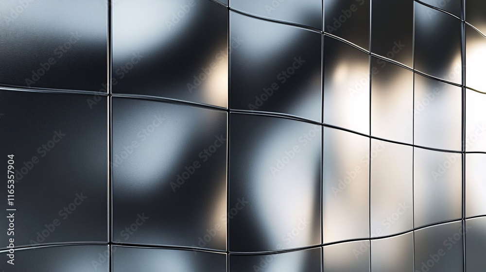 Aufkleber Modern metallic wall reflecting light creating a wave pattern