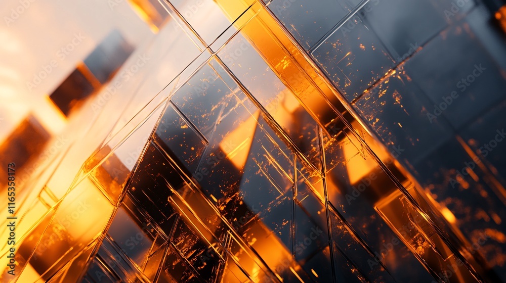 Aufkleber Complex glass structure reflecting warm light creating a futuristic and abstract design