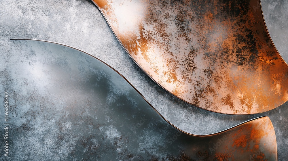Aufkleber copper and blue metallic wavy shapes creating an elegant abstract background