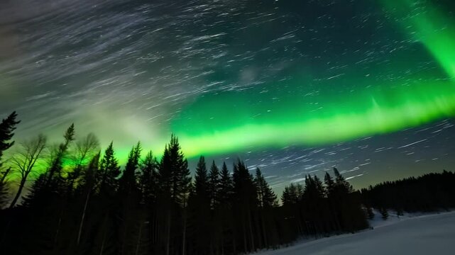 Stunning video of atmospheric phenomena, aurora borealis lights in night sky