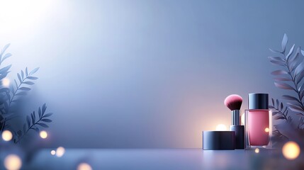 A glowing makeup studio setup showcasing blush palettes with diverse shades and finishes