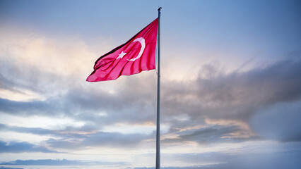 Horizontal Turkish flag waving for celebration and private day .Social Media banner