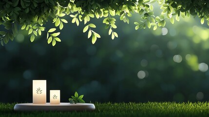 A serene garden party setup with modular furniture and sustainable decor