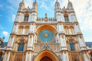 Naklejka premium Majestic cathedral facade with rose window.