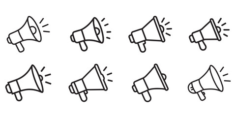 Megaphone outline icon set vector on white background 