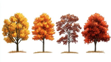 Four Autumn Trees with Vibrant Foliage