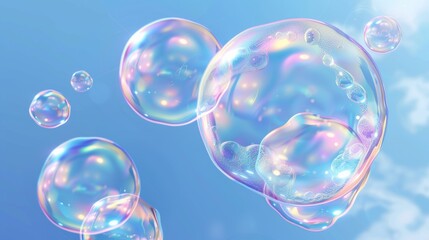 Naklejka premium photograph of Molecules inside bubbles on blue background. Collagen serum bubble. Cosmetic essence. Concept skin care cosmetics solution. Vector 3d illustration