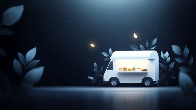 A vibrant food truck offering sustainable, plantbased dishes in an urban park