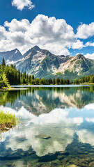 Mountain landscape with lake reflecting the surrounding peaks