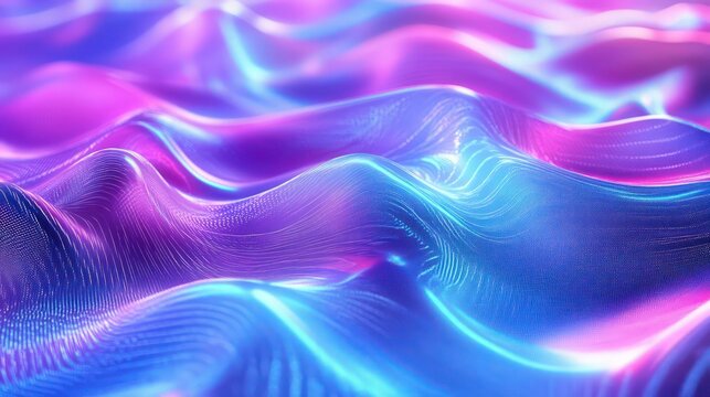 A holographic background with a neon gradient texture flowing from electric blue to vibrant purple and bright pink, creating a smooth, dynamic transition of color. 