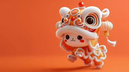 Cute lion dance, 3d Chinese traditional lion dance performance, New Year 3d illustration, New Year, 2025 Year of the snake, Lunar New Year, New Year's Eve, New Year's Day2025年 正月 巳年