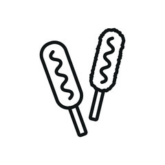 Corn Dog Food Icon features a fun and appetizing design, perfect for representing snack stands, fast food, or carnival treats