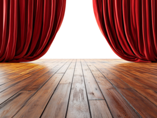 Vintage Theater Stage with Dark Red Curtains and Wooden Floor