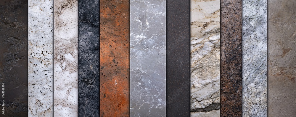 Poster collection of vertical stripes showing different building materials