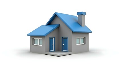 3D render of a modern home icon with a blue roof and gray walls, isolated on a clean white background create with ai