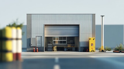 Industrial warehouse exterior with small office unit