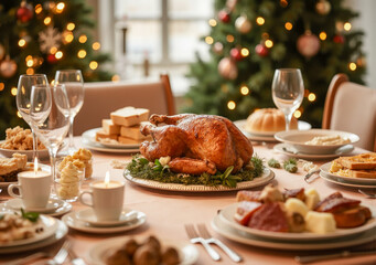 christmas table setting with christmas decorations