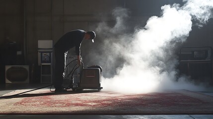 Fototapeta premium A worker using Steam Cleaning Carpets