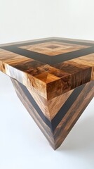 Modern Geometric Wooden Coffee Table with Striking Black Accents. Exquisitely Crafted Contemporary Furniture Piece.