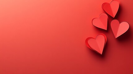 Red background. Valentine's Day. Red paper cutout hearts