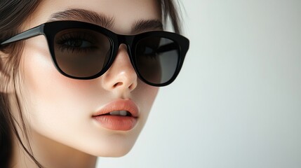 Fototapeta premium A portrait of a cool woman with sunglasses showcasing beauty, style, and glamour in a summer studio setting