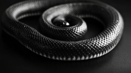 Fototapeta premium Serpentine Elegance: The Graceful Spiral of a Snake on a Black Surface