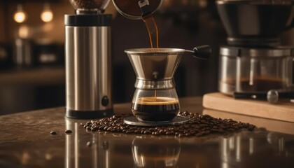 Coffee Brewing Process with Pour-Over Dripper