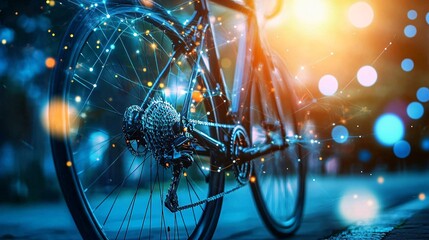 Modern bicycle with network connection overlay representing sharing economy and cycling infrastructure